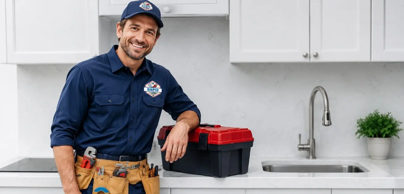 benefits of hiring a local plumber in Council Bluffs IA - Rapid Plumbing CB technician in a modern kitchen
