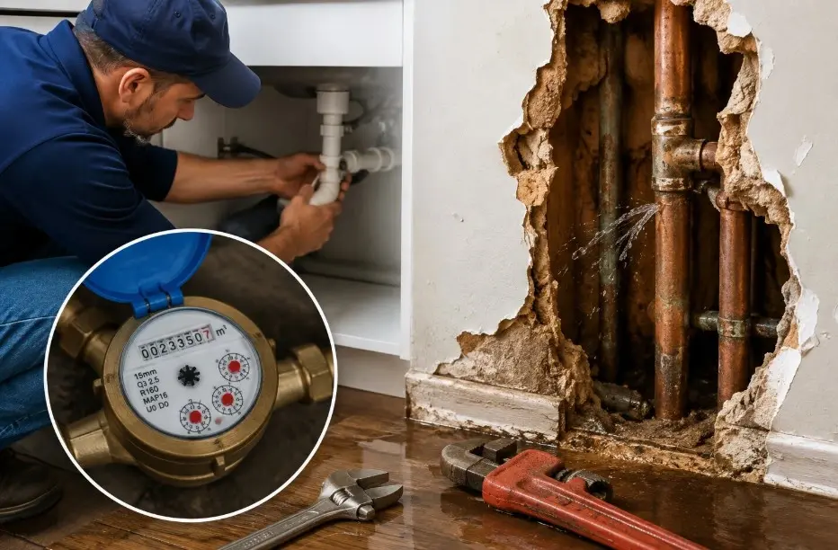 signs of a hidden water leak in your home - Rapid Plumbing CB professional plumber repairing residential plumbing pipes