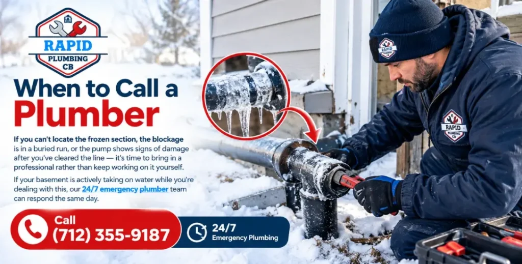 Call (712) 355-9187 for Frozen or clogged sump pump discharge line