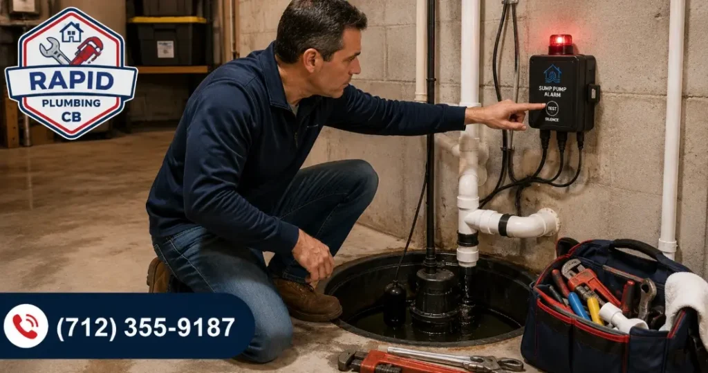 Free check as part of any sump pump visit — licensed local plumbers, available 24/7 across Council Bluffs, IA.