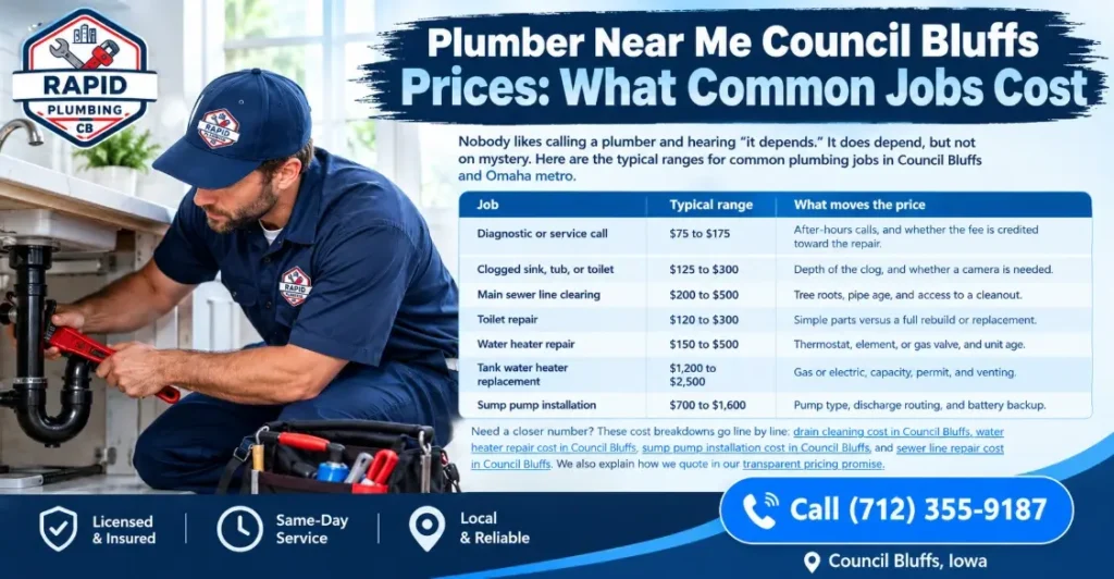 Plumber Near Me Council Bluffs Prices: What Common Jobs Cost