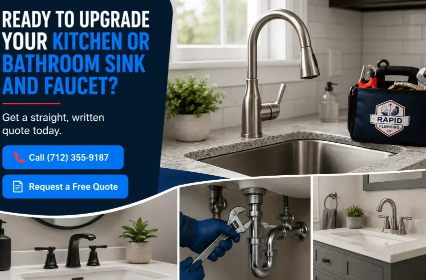 Ready to upgrade your kitchen or bathroom sink and faucet? Get a straight, written quote today Call (712) 355-9187