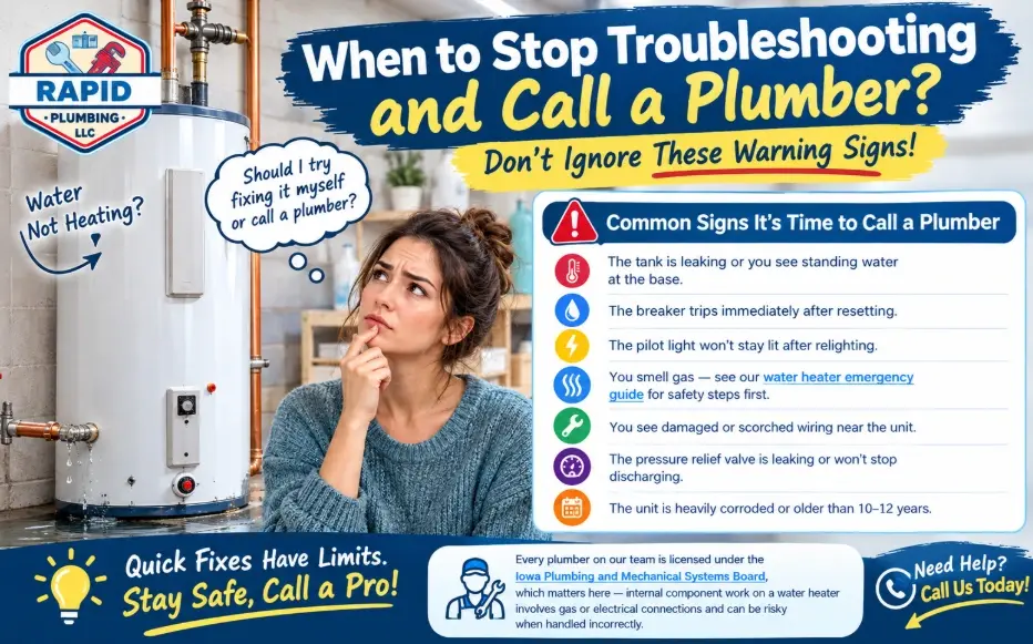 When to Stop Troubleshooting and Call a Pro Plumber like Rapid Plumbing CB, water heater tripped breaker
- gas water heater pilot light out
- water heater only lukewarm water
- tankless water heater error code