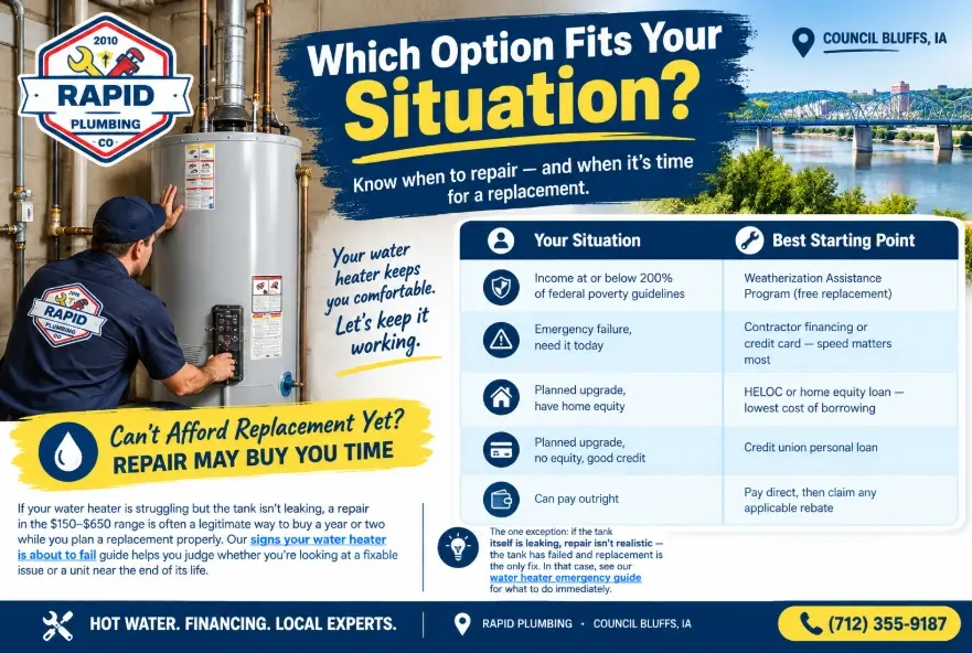 Which Option Fits Your Situation for Water Heater Financing in Council Bluffs