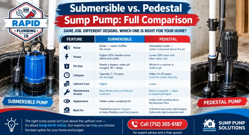 submersible vs pedestal sump pump