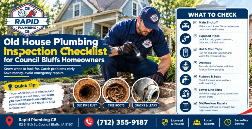 Old House Plumbing Inspection Checklist for Council Bluffs Homeowners

